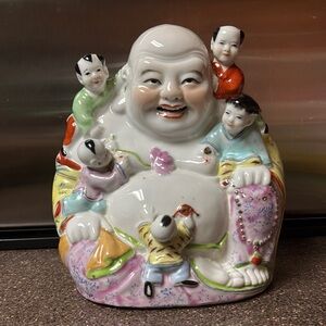 La Famille Ceramic Laughing Buddha Figurine 9”